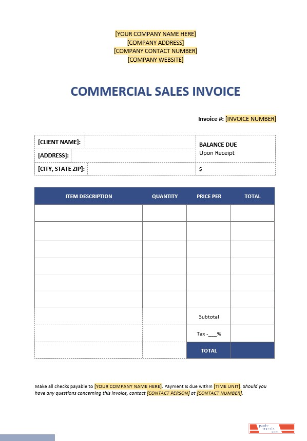 Commercial Sales Invoice Template PSD template
